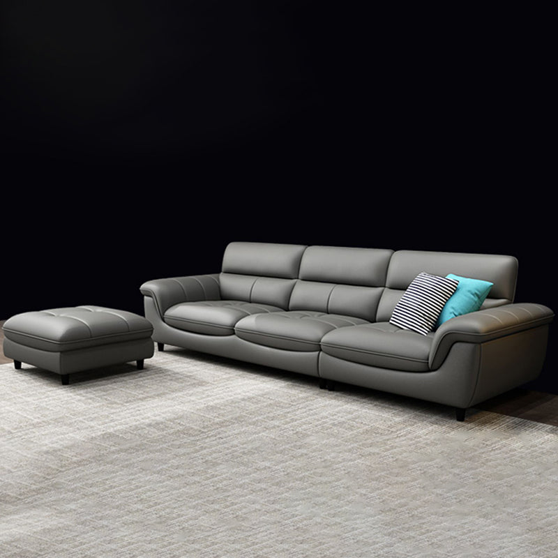 Stationary Stain Resistant Genuine Leather Living Room Flared Arm Sofa