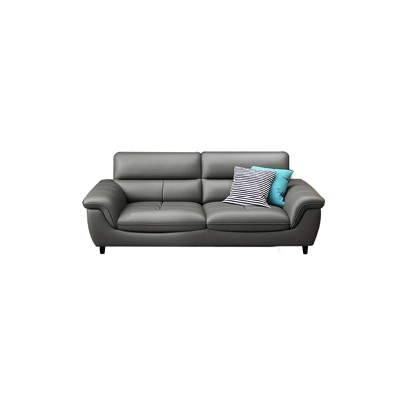 Stationary Stain Resistant Genuine Leather Living Room Flared Arm Sofa