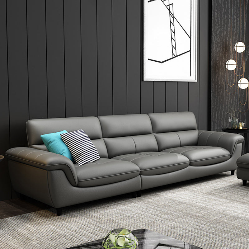 Stationary Stain Resistant Genuine Leather Living Room Flared Arm Sofa