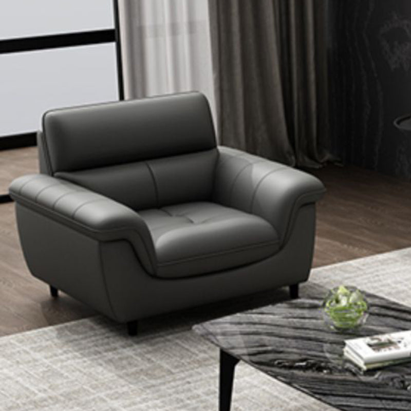 Stationary Stain Resistant Genuine Leather Living Room Flared Arm Sofa