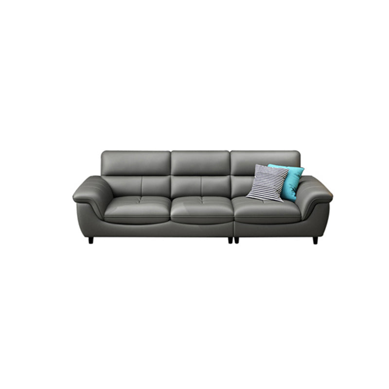 Stationary Stain Resistant Genuine Leather Living Room Flared Arm Sofa