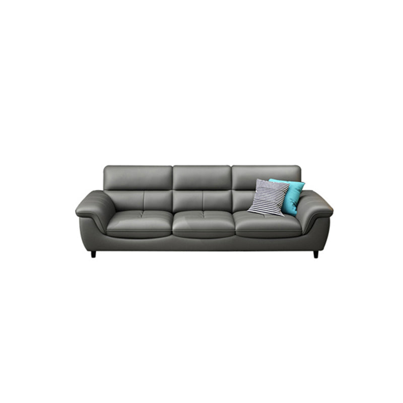 Stationary Stain Resistant Genuine Leather Living Room Flared Arm Sofa