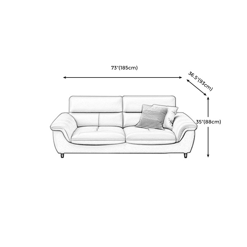 Stationary Stain Resistant Genuine Leather Living Room Flared Arm Sofa