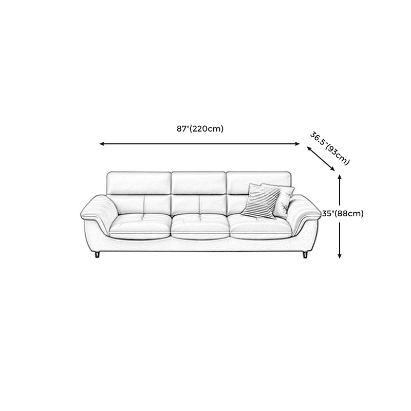 Stationary Stain Resistant Genuine Leather Living Room Flared Arm Sofa
