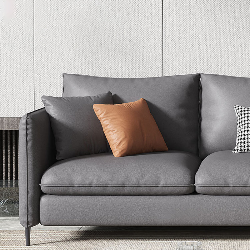 Contemporary Standard Square Arm Settee Bench with Pillows in Grey