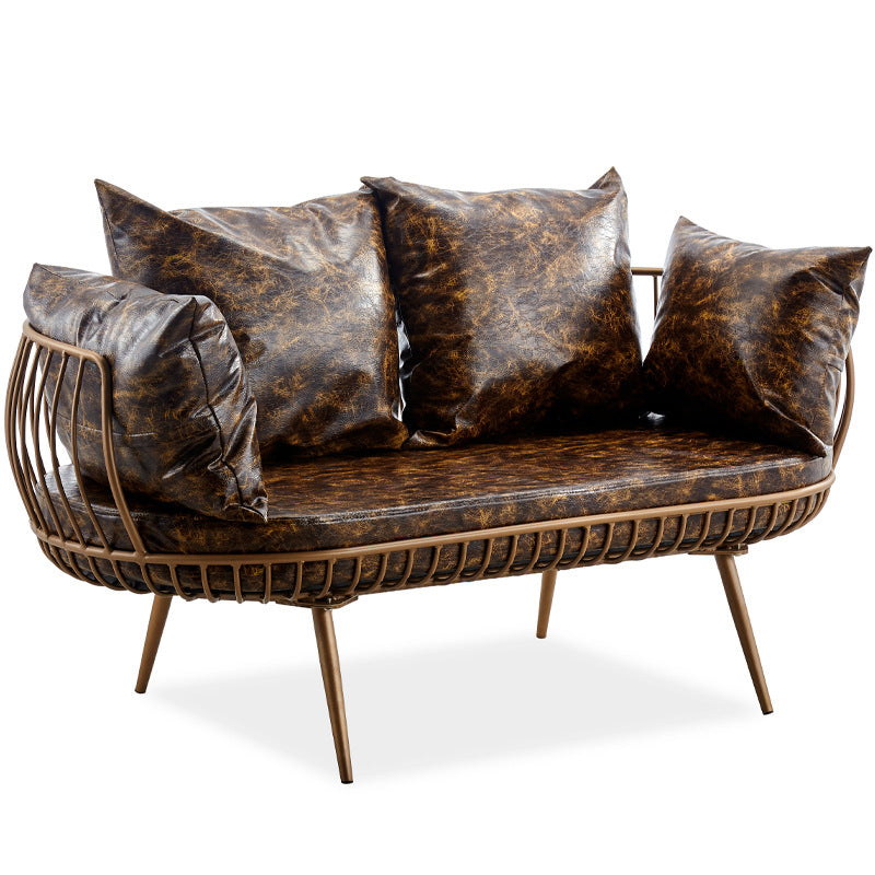 Scandinavian Golden Frame Sofa with Pillow Back Cushion for Living Room