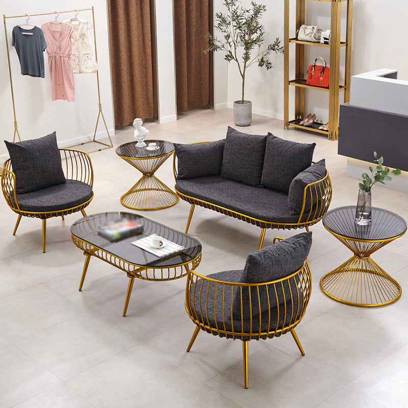 Scandinavian Golden Frame Sofa with Pillow Back Cushion for Living Room