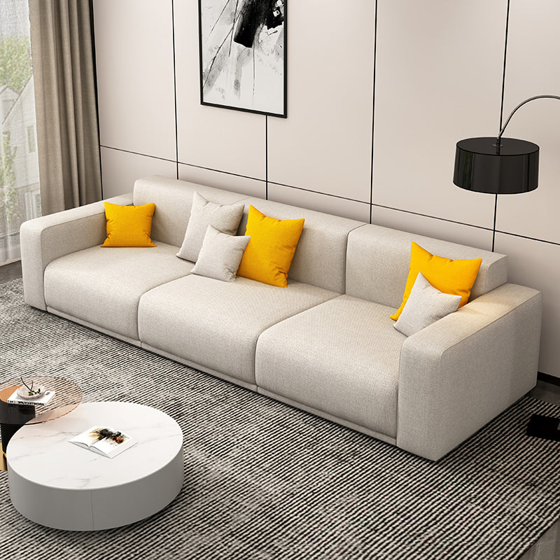 Stationary Slipcovered Cotton Living Room Square Arm Loose Back Sofa