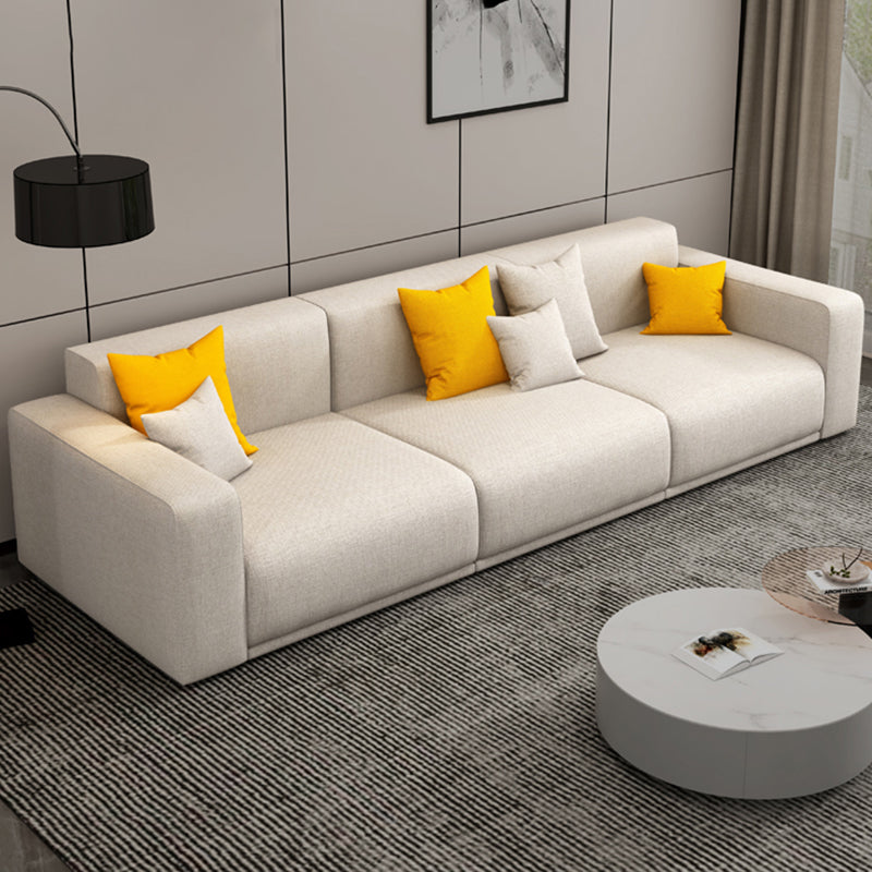 Stationary Slipcovered Cotton Living Room Square Arm Loose Back Sofa