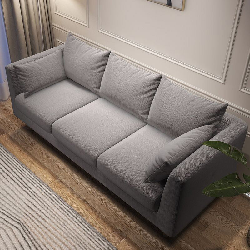 Contemporary 3-Seat Square Arm Sofa Leather/Linen-Blend Settee with Pillow Back