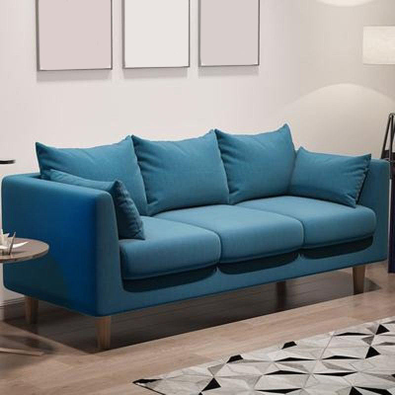 Contemporary 3-Seat Square Arm Sofa Leather/Linen-Blend Settee with Pillow Back