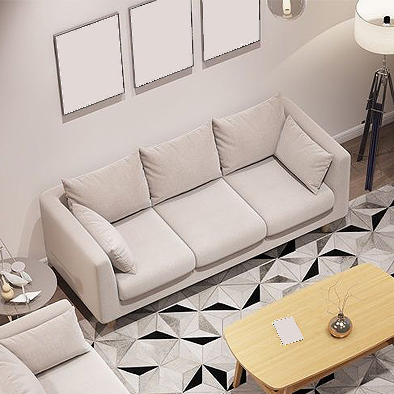 Contemporary 3-Seat Square Arm Sofa Leather/Linen-Blend Settee with Pillow Back