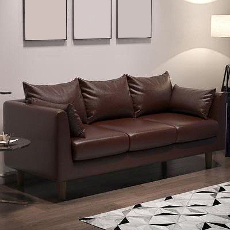 Contemporary 3-Seat Square Arm Sofa Leather/Linen-Blend Settee with Pillow Back