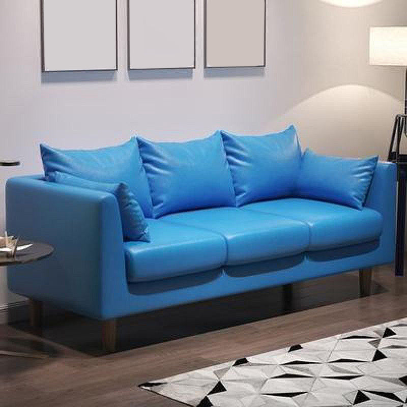 Contemporary 3-Seat Square Arm Sofa Leather/Linen-Blend Settee with Pillow Back