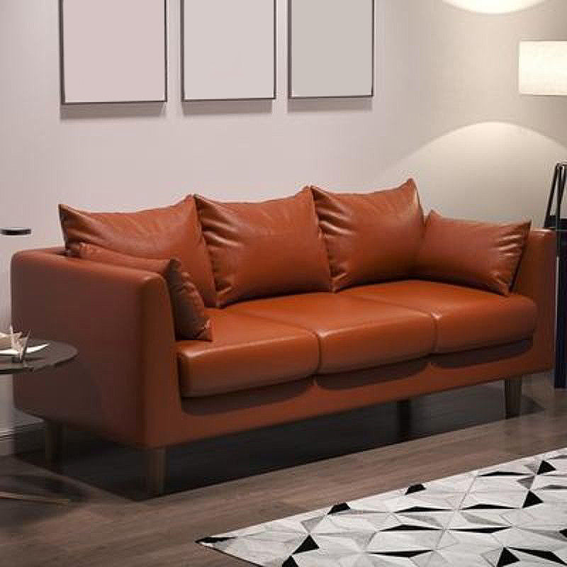 Contemporary 3-Seat Square Arm Sofa Leather/Linen-Blend Settee with Pillow Back