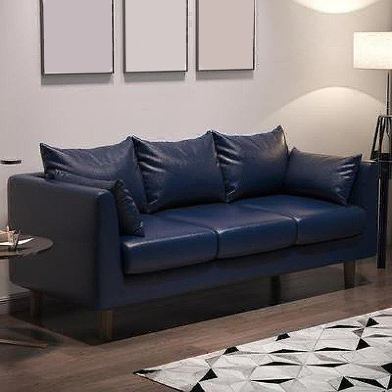 Contemporary 3-Seat Square Arm Sofa Leather/Linen-Blend Settee with Pillow Back