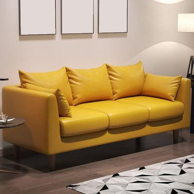 Contemporary 3-Seat Square Arm Sofa Leather/Linen-Blend Settee with Pillow Back