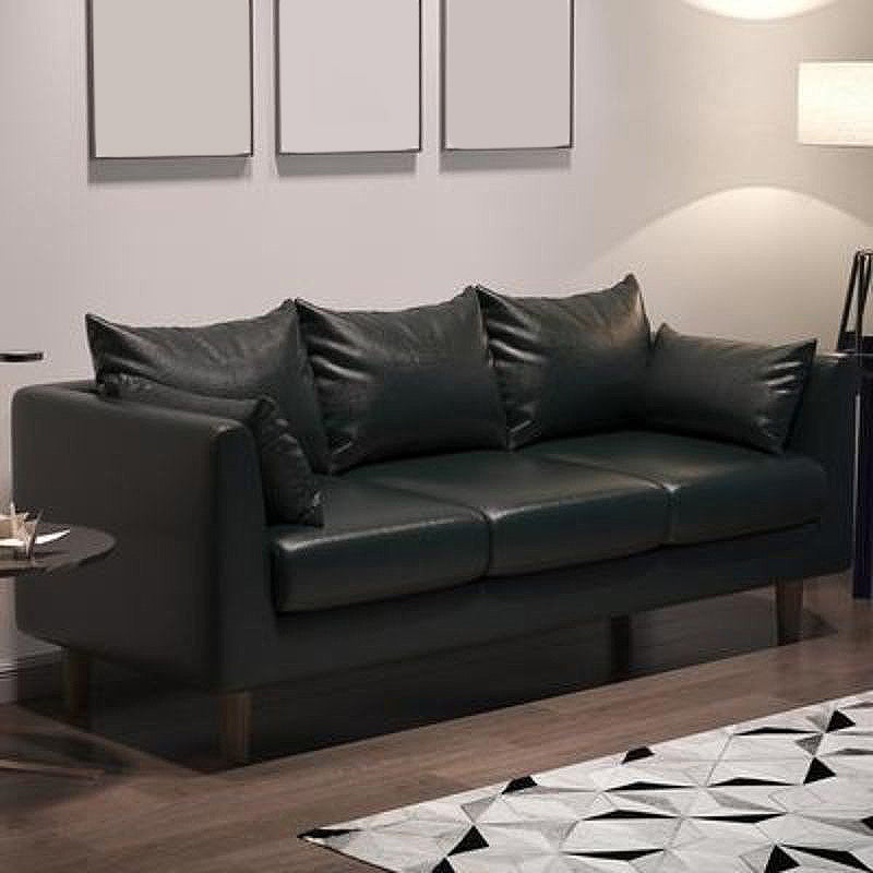 Contemporary 3-Seat Square Arm Sofa Leather/Linen-Blend Settee with Pillow Back