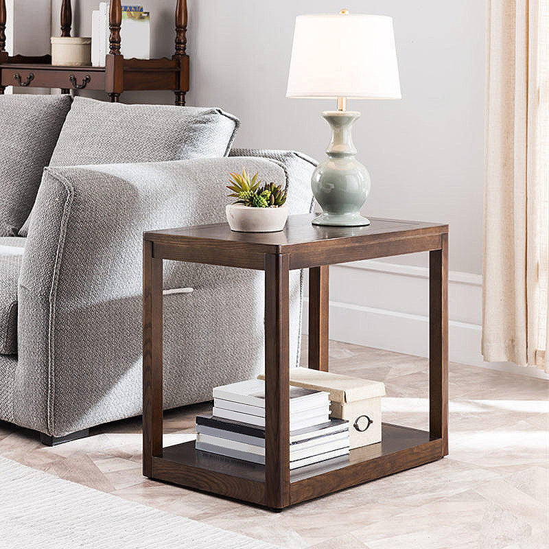 Wood Side 23.6"Tall Contemporary Table Square End Table with Shelf for Living Room