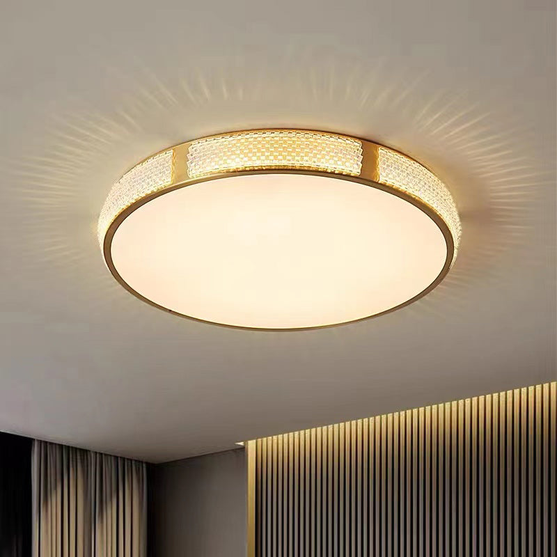 Modern Metal Ceiling Light Circle Shape Flush Mount with Glass Shade for Living Room