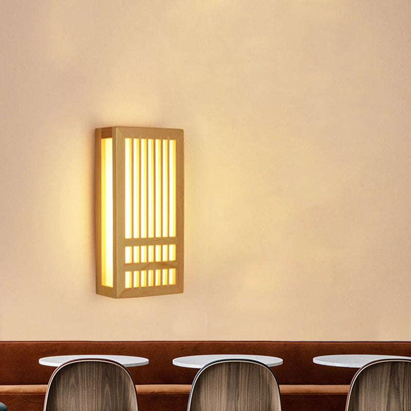 Japanese Style Led Wall Light Wooden Rectangle Shape Wall Lamp for Living Room