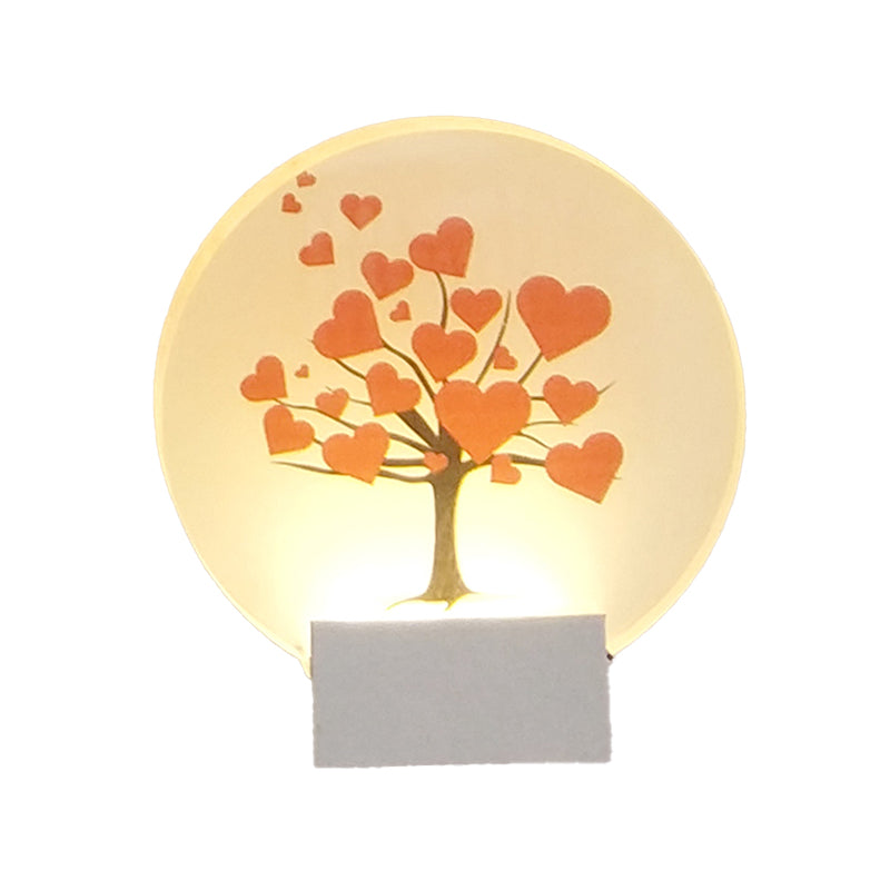 Round Shape Metal Wall Lighting Idea Kids Style 1 Light Wall Light Fixture in White