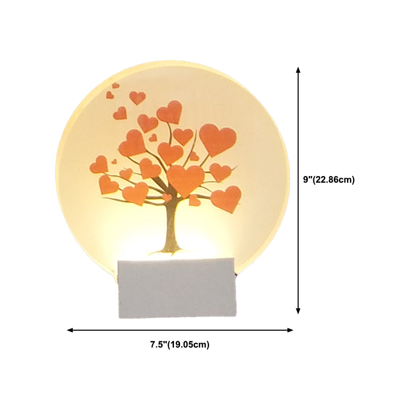 Round Shape Metal Wall Lighting Idea Kids Style 1 Light Wall Light Fixture in White