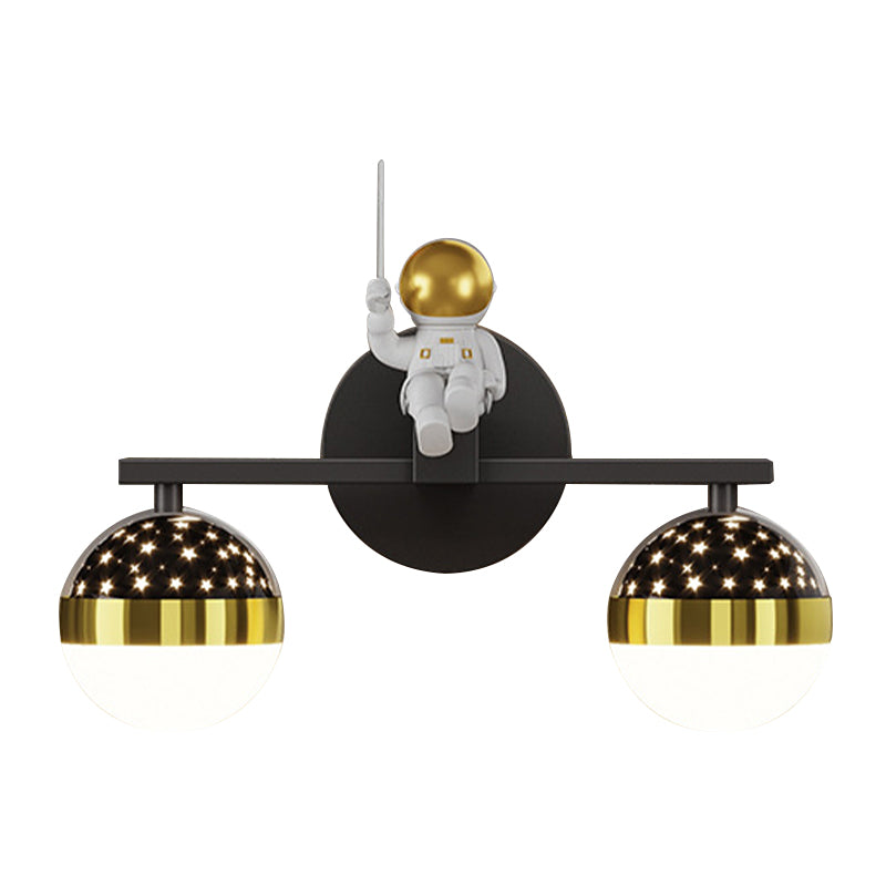 Kids Astronaut Wall Lamp Metal Sconce Lighting in Black and Gold for Bedroom