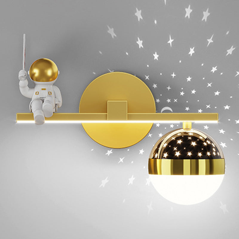 Kids Astronaut Wall Lamp Metal Sconce Lighting in Black and Gold for Bedroom