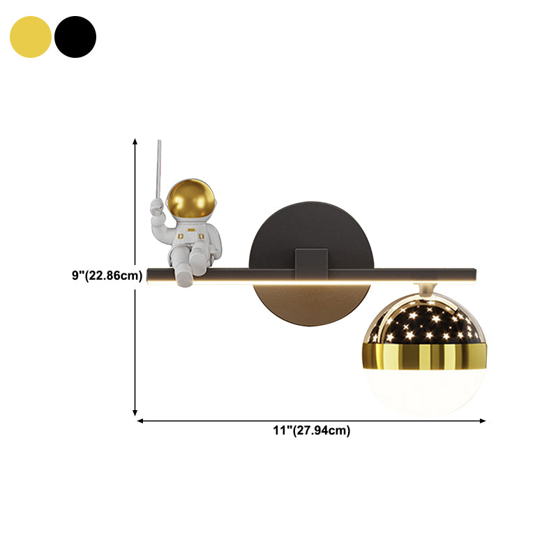 Kids Astronaut Wall Lamp Metal Sconce Lighting in Black and Gold for Bedroom