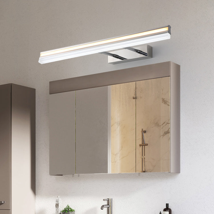 Metal Linear Shape Mirror Wall Light Modern 1-Light Mirror Wall Light Sconces in Silver