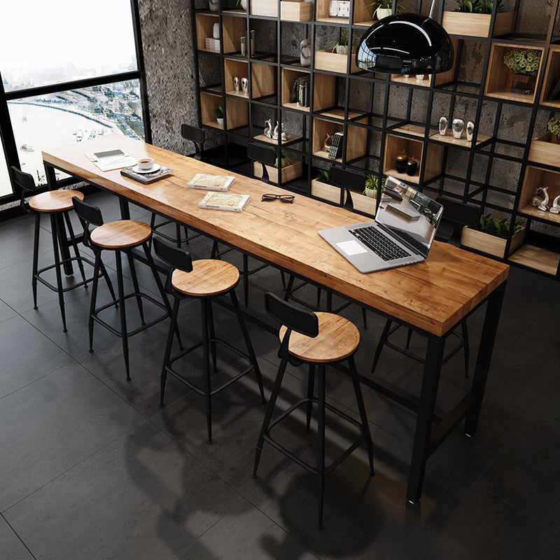 Industrial Rectangle Bar Dining Table Solid Wood Bar Dining Table with Trestle Base