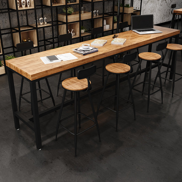 Industrial Rectangle Bar Dining Table Solid Wood Bar Dining Table with Trestle Base