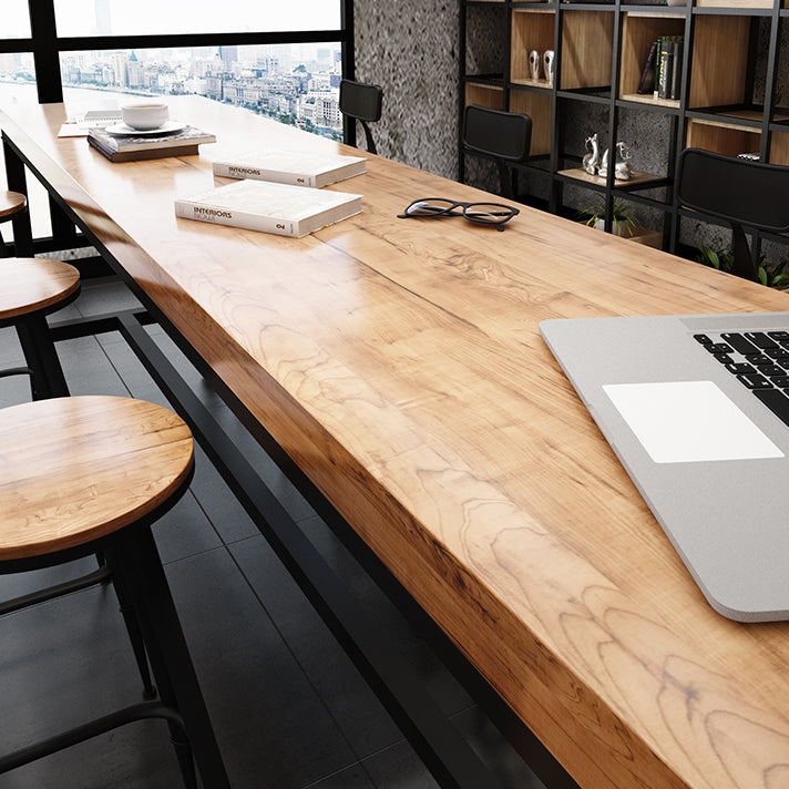 Industrial Rectangle Bar Dining Table Solid Wood Bar Dining Table with Trestle Base