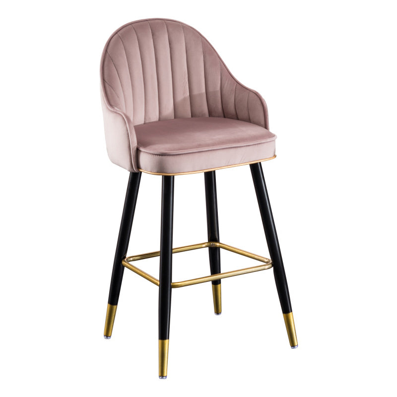 Flannel Seat Barstool Nordic Style Iron 4 Legs Bar Stool for Dining Room