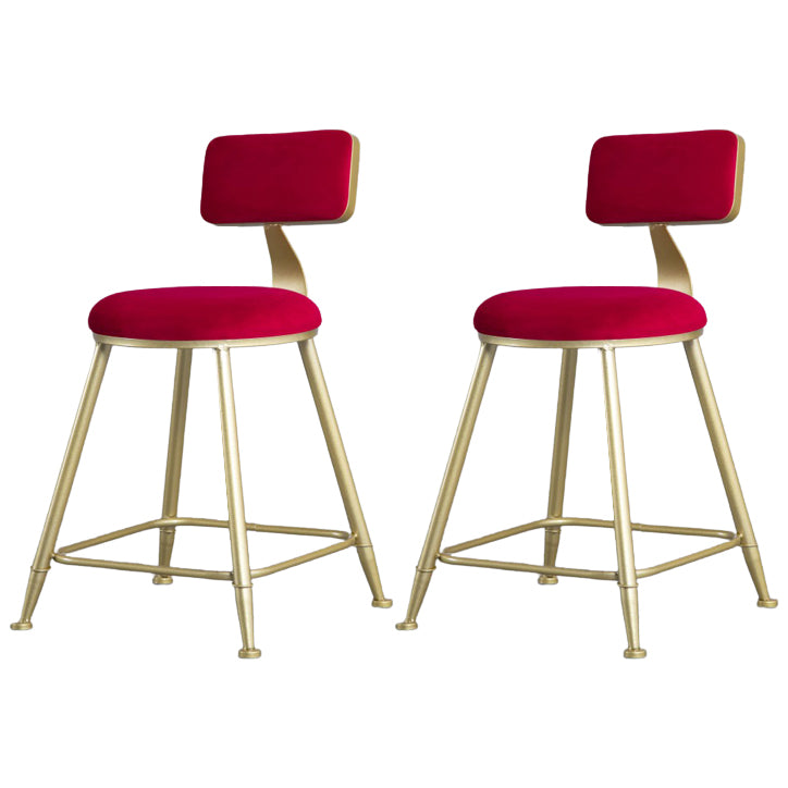 Glam Armless Backrest Counter Stool Iron Kitchen Bar Stool with Pedal and Cushion