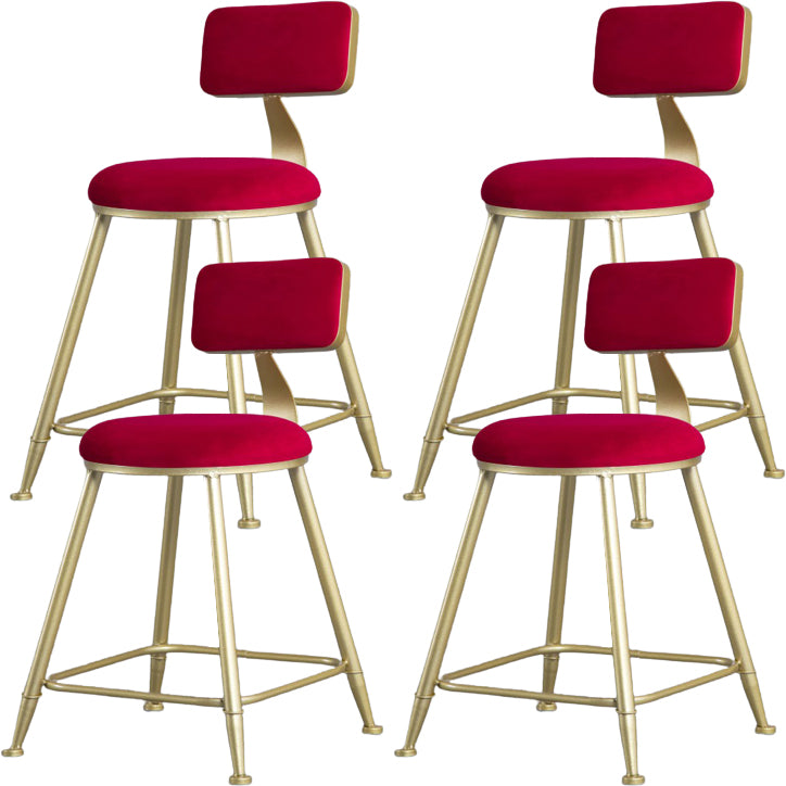 Glam Armless Backrest Counter Stool Iron Kitchen Bar Stool with Pedal and Cushion