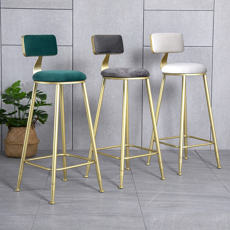 Glam Armless Backrest Counter Stool Iron Kitchen Bar Stool with Pedal and Cushion