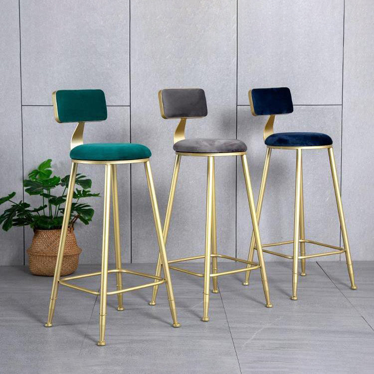 Glam Armless Backrest Counter Stool Iron Kitchen Bar Stool with Pedal and Cushion