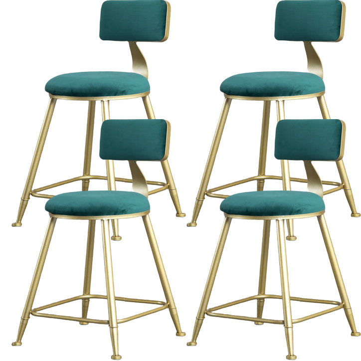 Glam Armless Backrest Counter Stool Iron Kitchen Bar Stool with Pedal and Cushion