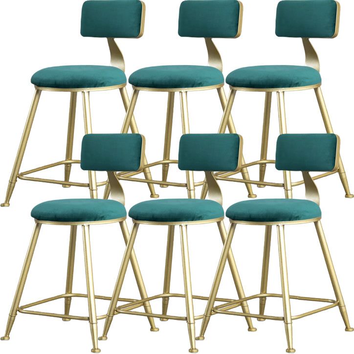 Glam Armless Backrest Counter Stool Iron Kitchen Bar Stool with Pedal and Cushion