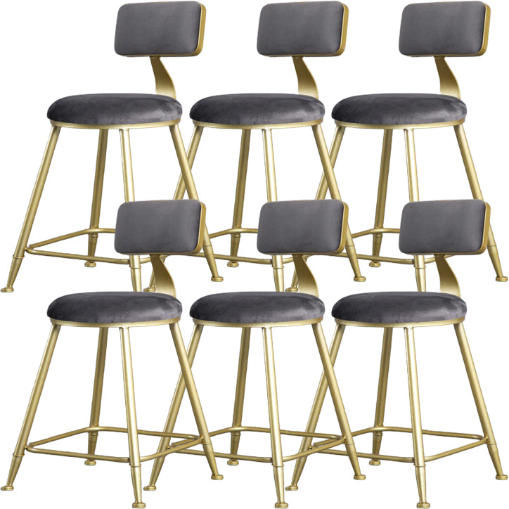 Glam Armless Backrest Counter Stool Iron Kitchen Bar Stool with Pedal and Cushion