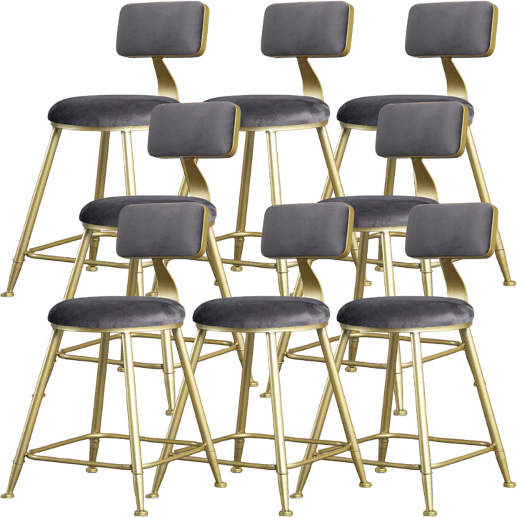 Glam Armless Backrest Counter Stool Iron Kitchen Bar Stool with Pedal and Cushion