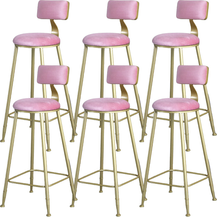 Glam Armless Backrest Counter Stool Iron Kitchen Bar Stool with Pedal and Cushion