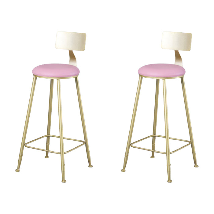 Glam Armless Backrest Counter Stool Iron Kitchen Bar Stool with Pedal and Cushion