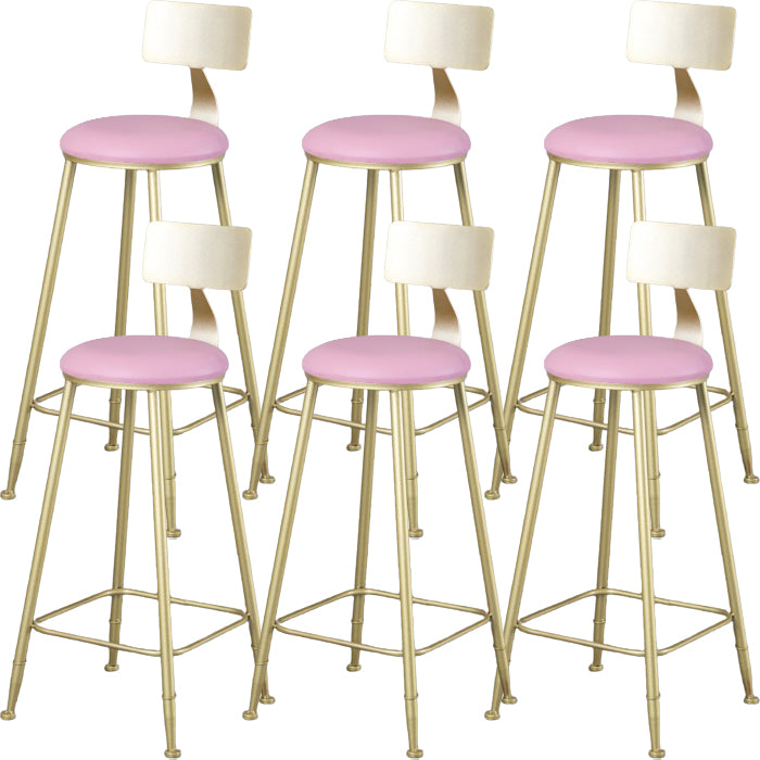 Glam Armless Backrest Counter Stool Iron Kitchen Bar Stool with Pedal and Cushion