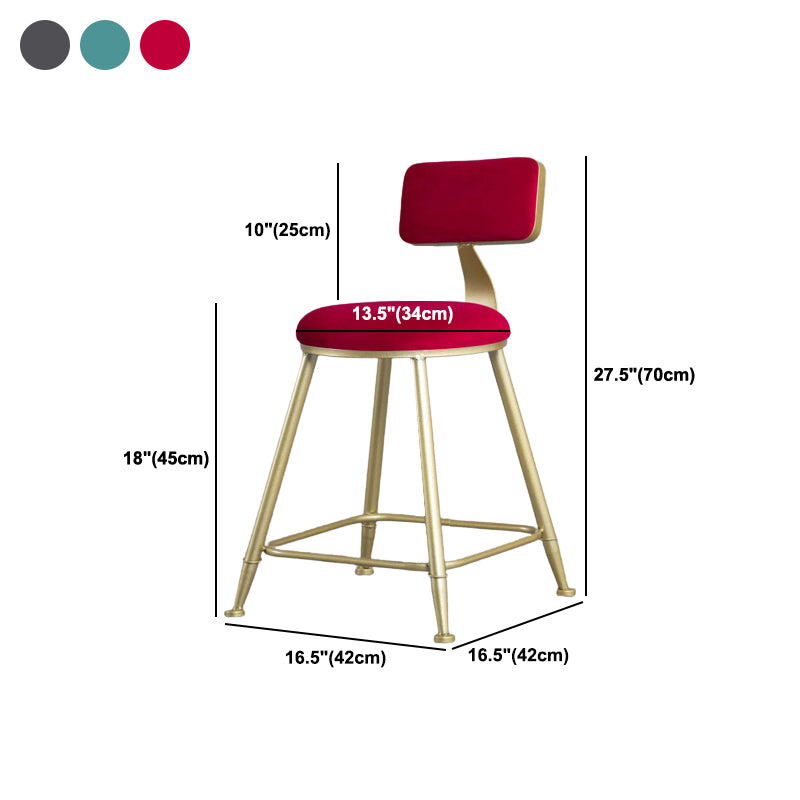 Glam Armless Backrest Counter Stool Iron Kitchen Bar Stool with Pedal and Cushion