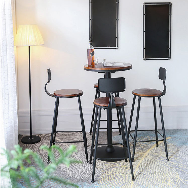 Industrial Round Solid Wood Bar Table Set 1/2/5 Pieces Counter Table with High Stools