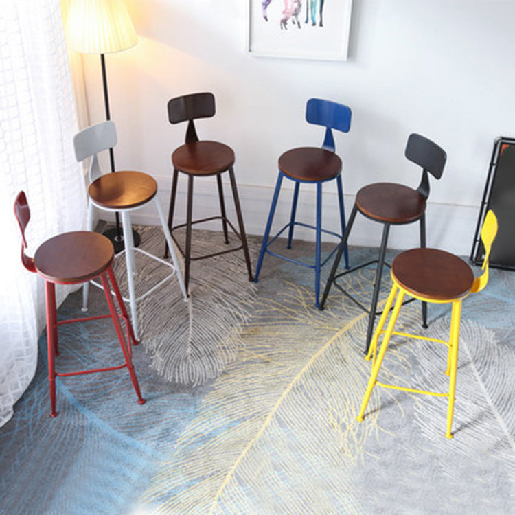 Industrial Round Solid Wood Bar Table Set 1/2/5 Pieces Counter Table with High Stools