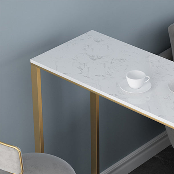 1/3 Pieces Glam Iron Bistro Set White Rectangle Faux Marble Top Bar Table Set with Shelf